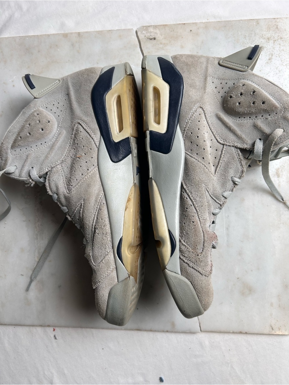 Air Jordan Retro 7 Suede Sneakers in Light Gray with Navy Jumpman 14 Mens - Picture 7 of 14